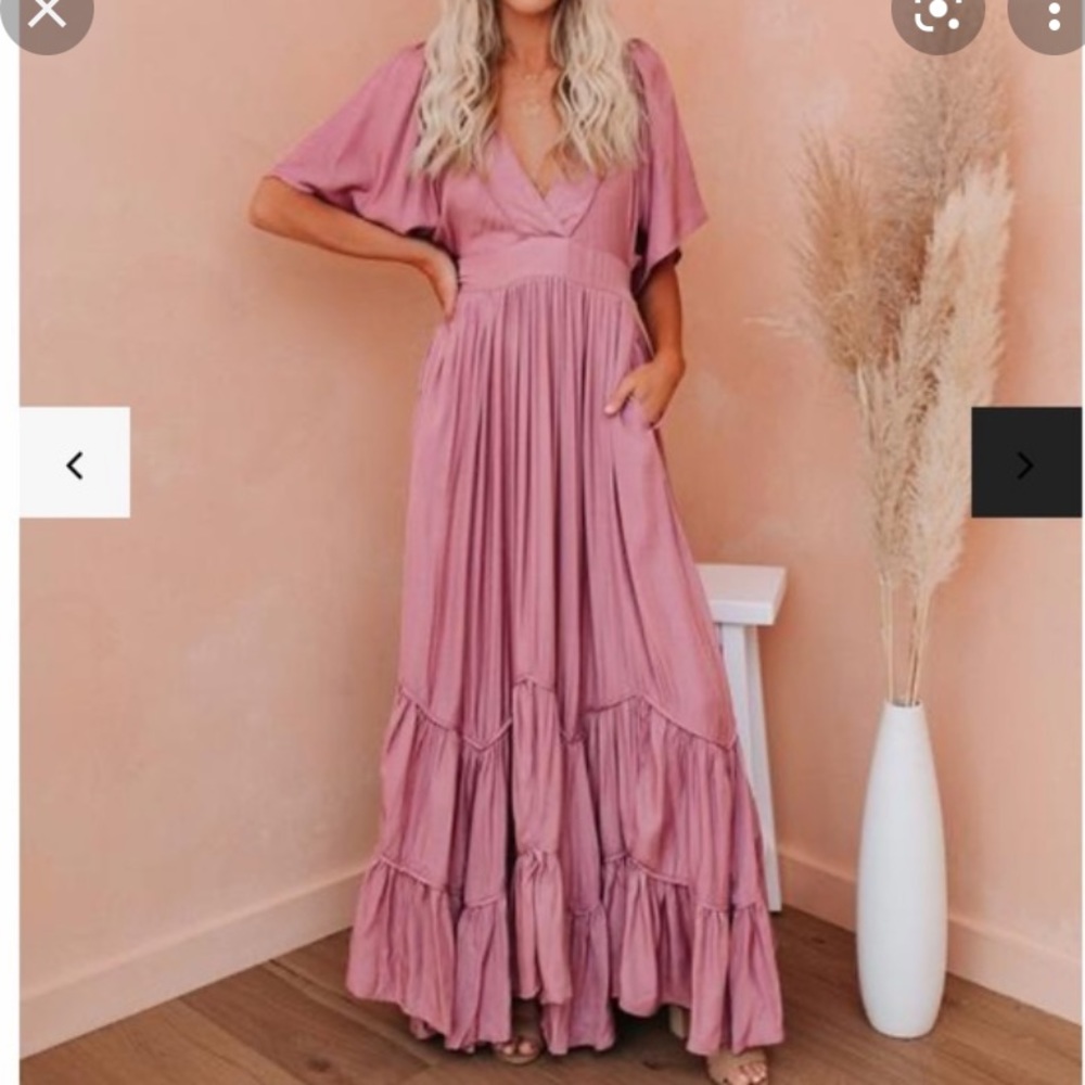 VICI seafoam season pocketed tiered maxi dress - blush